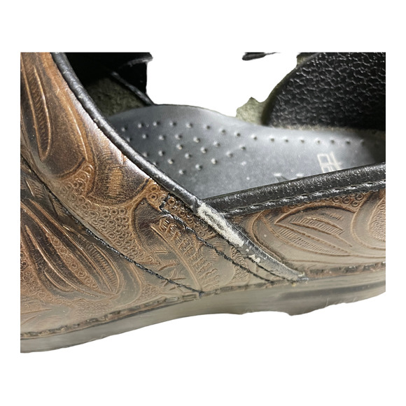 Dansko Professional Brown Tooled Floral Stamp Leather Clogs EU Size 39 US 8.5 - Picture 4 of 11